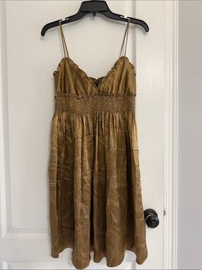 BCBGMaxAzria Gold Spaghetti-Strap Mini Dress - size S but tag  size is missing